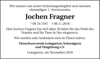 Traueranzeige von Jochen Fragner 