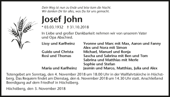 Traueranzeige von Josef John 