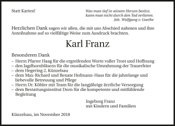 Traueranzeige von Karl Franz 