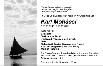 Traueranzeige von Karl Mohacsi 