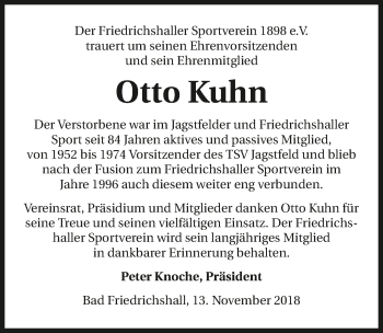 Traueranzeige von Otto Kuhn 