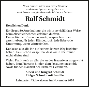 Traueranzeige von Ralf Schmidt 