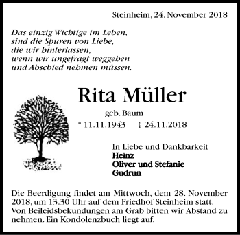 Traueranzeige von Rita Müller 