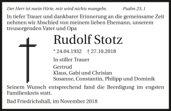 Traueranzeige von Rudolf Stotz 