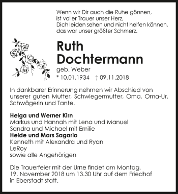 Traueranzeige von Ruth Dochtermann 