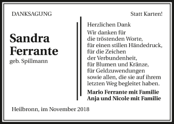 Traueranzeige von Sandra Ferrante 