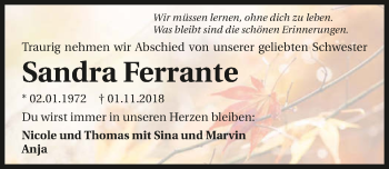 Traueranzeige von Sandra Ferrante 