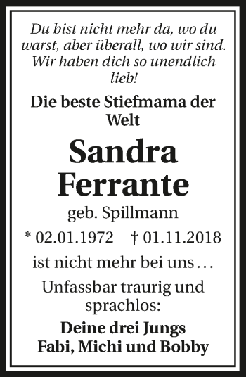 Traueranzeige von Sandra Ferrante 