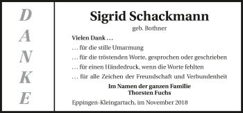 Traueranzeige von Sigrid Schackmann 