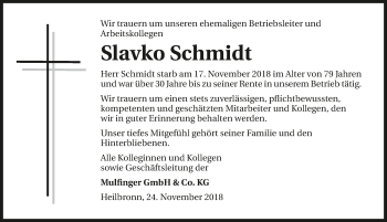 Traueranzeige von Slavko Schmidt 