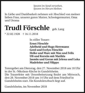 Traueranzeige von Trudl Förschle 