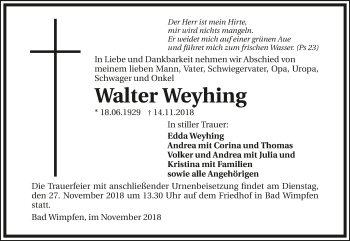 Traueranzeige von Walter Weyhing 