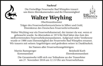 Traueranzeige von Walter Weyhing 