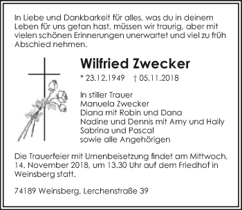 Traueranzeige von Wilfried Zwecker 