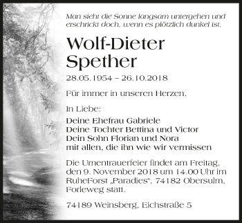 Traueranzeige von Wolf-Dieter Spether 