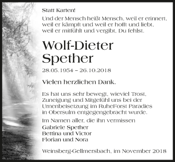 Traueranzeige von Wolf-Dieter Spether 