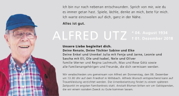 Traueranzeige von Alfred Utz 