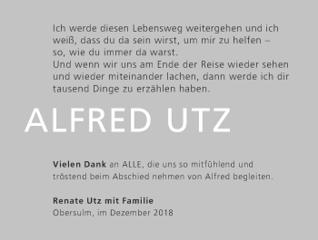 Traueranzeige von Alfred Utz 