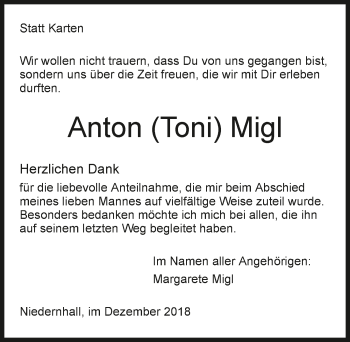 Traueranzeige von Anton Migl 