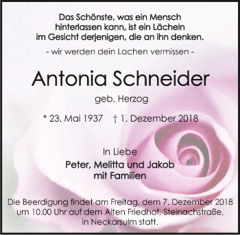 Traueranzeige von Antonia Schneider 