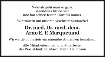 Traueranzeige von Arno Marquetand 