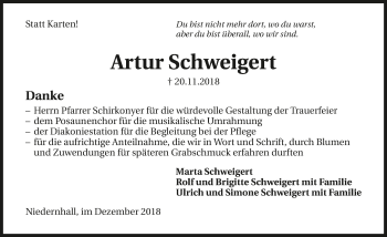 Traueranzeige von Artur Schweigert 