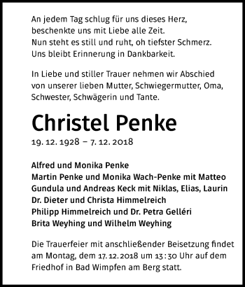 Traueranzeige von Christel Penke 