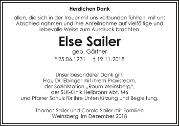 Traueranzeige von Else Sailer 