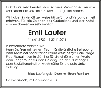 Traueranzeige von Emil Laufer 