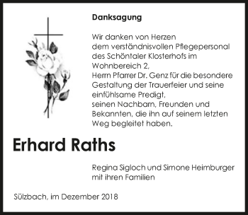 Traueranzeige von Erhard Raths 
