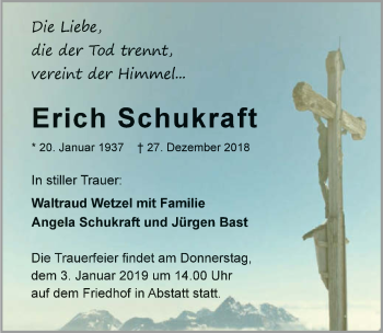 Traueranzeige von Erich Schukraft 