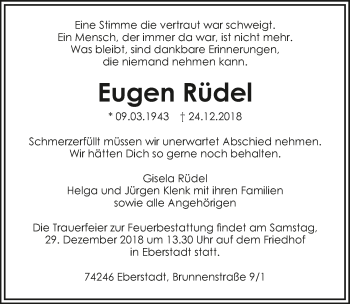 Traueranzeige von Eugen Rüdel 