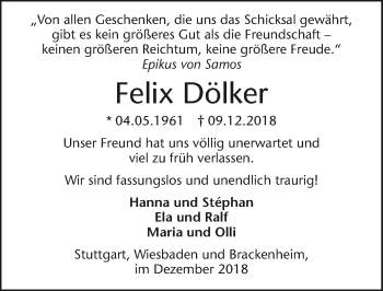 Traueranzeige von Felix Dölker 