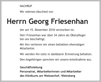 Traueranzeige von Georg Friesenhahn 