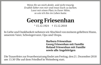 Traueranzeige von Georg Friesenhan 