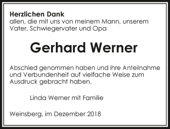 Traueranzeige von Gerhard Werner 