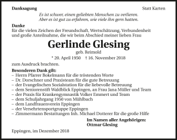 Traueranzeige von Gerlinde Glesing 