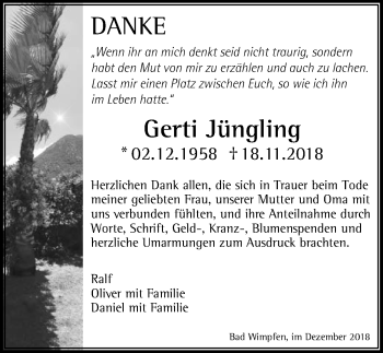 Traueranzeige von Gerti Jüngling 