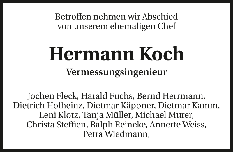  Traueranzeige für Hermann Koch vom 15.12.2018 aus 