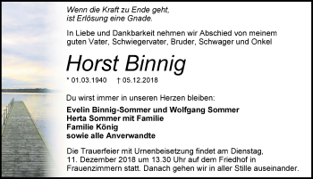 Traueranzeige von Horst Binnig 