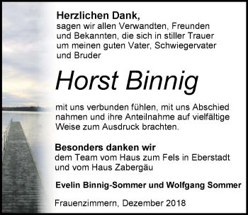 Traueranzeige von Horst Binnig 
