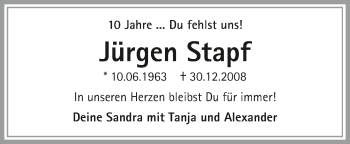 Traueranzeige von Jürgen Stapf 