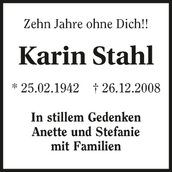 Traueranzeige von Karin Stahl 