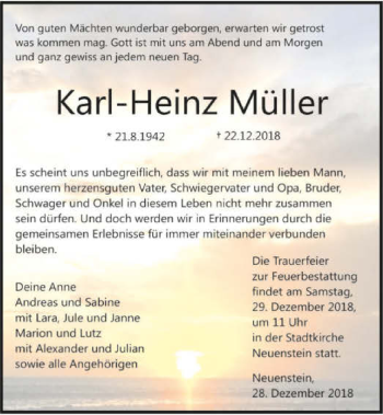 Traueranzeige von Karl-Heinz Müller 