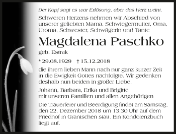 Traueranzeige von Magdalena Paschko 