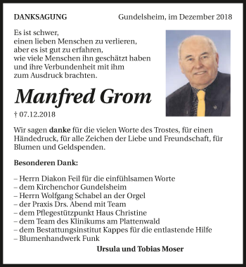 Traueranzeige von Manfred Grom 