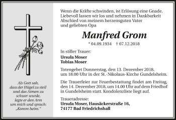 Traueranzeige von Manfred Grom 