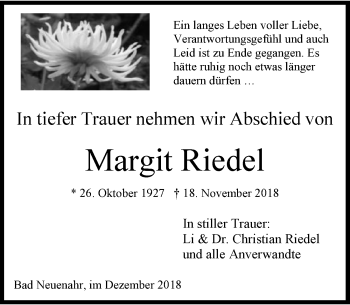 Traueranzeige von Margit Riedel 