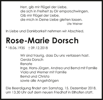 Traueranzeige von Rose-Marie Dorsch 