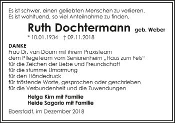 Traueranzeige von Ruth Dochtermann 